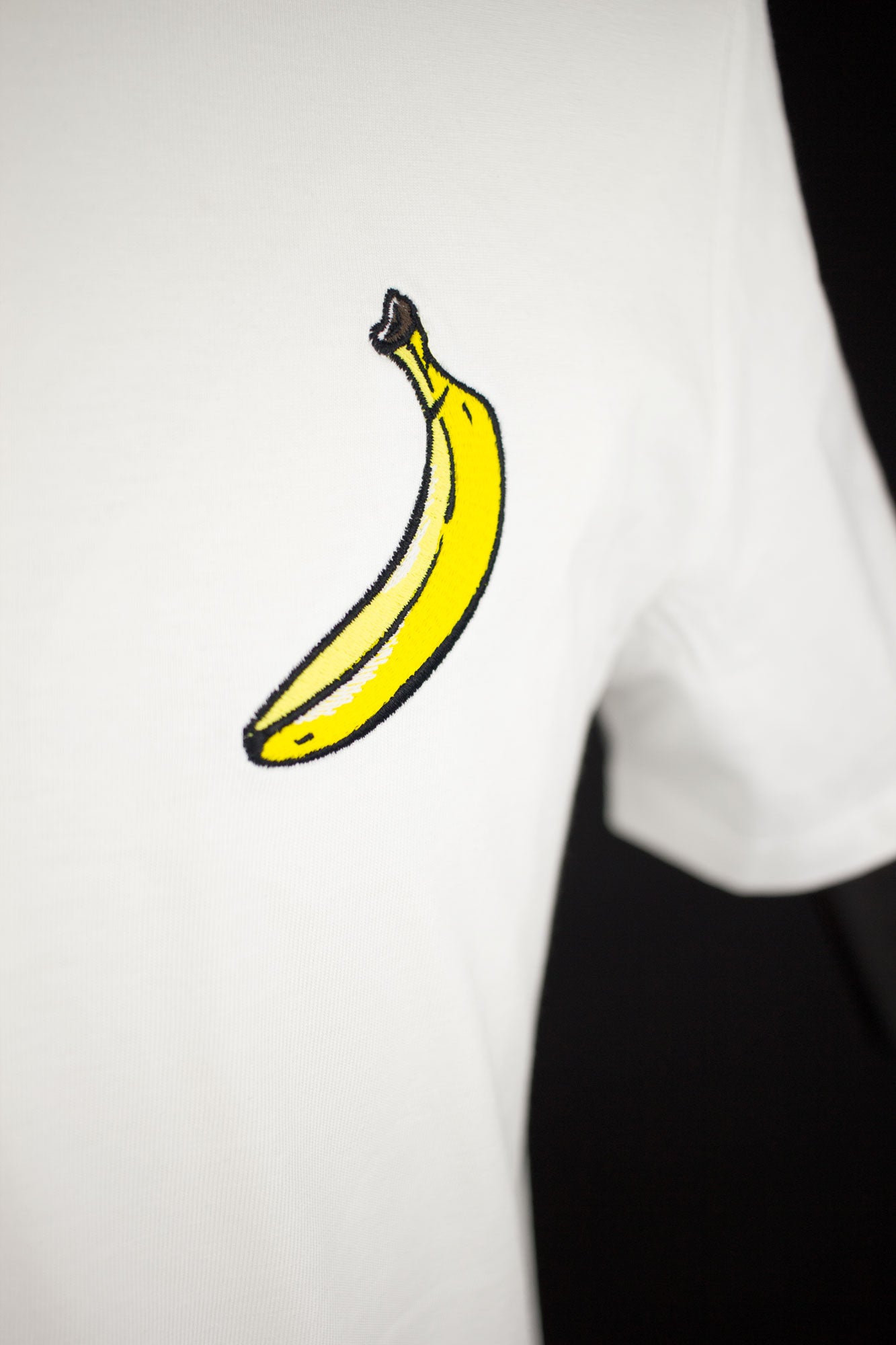 Close up of banana embroidery T-Shirt by The Embroidery Crew