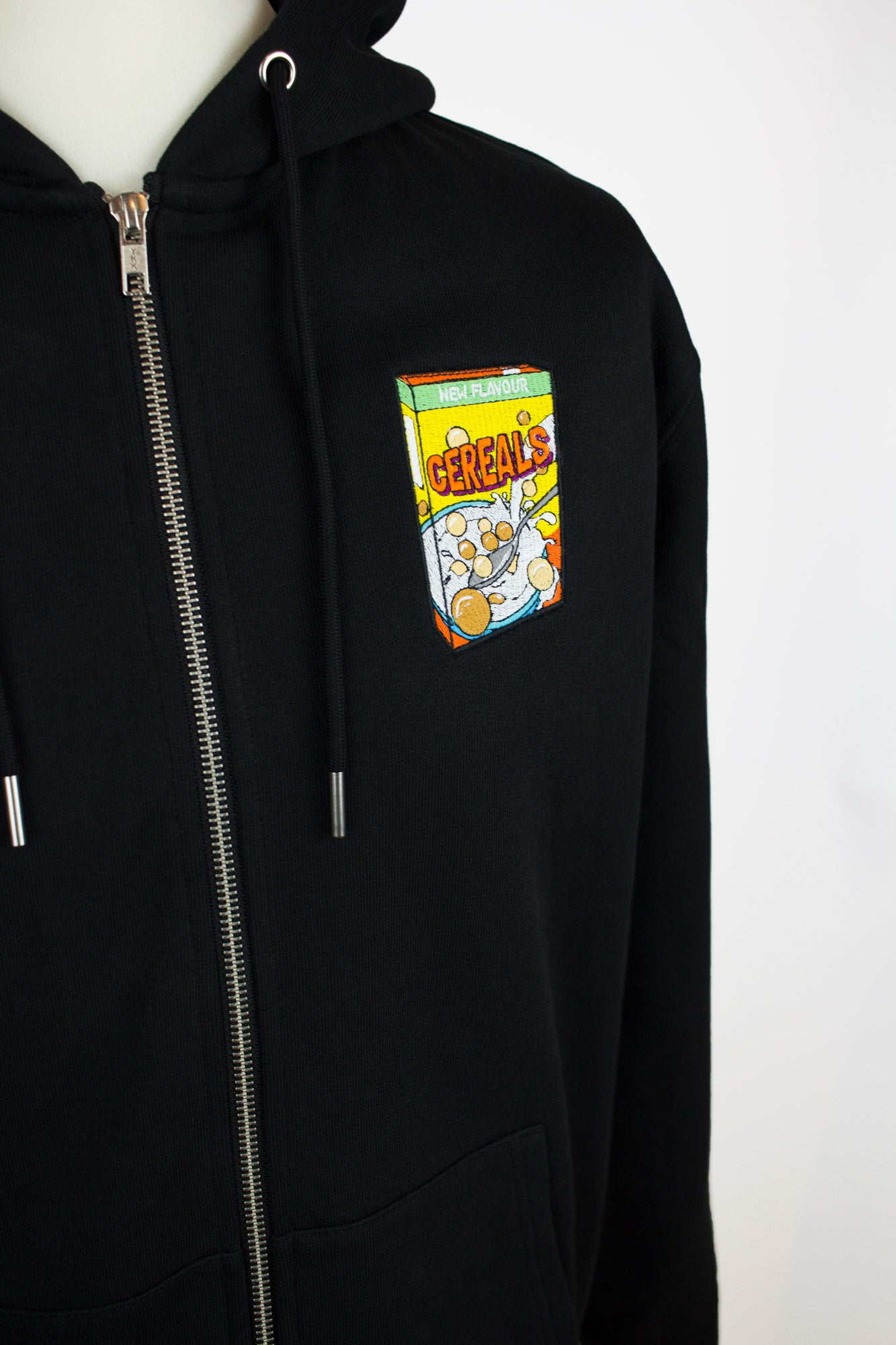 Cereals Embroidery Zip Up Hoodie Black