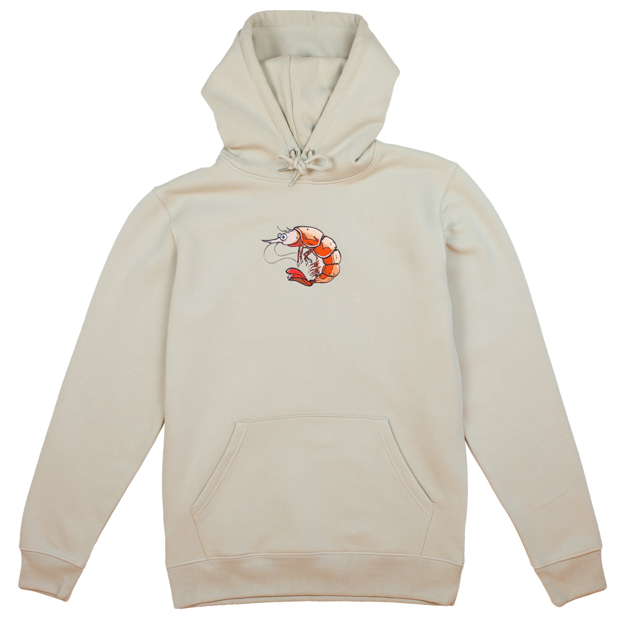 A Sand colored Hoodie with Shrimp Embroidery