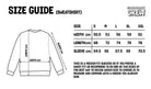 A sizeguide for sweatshirts by The Embroidery Crew