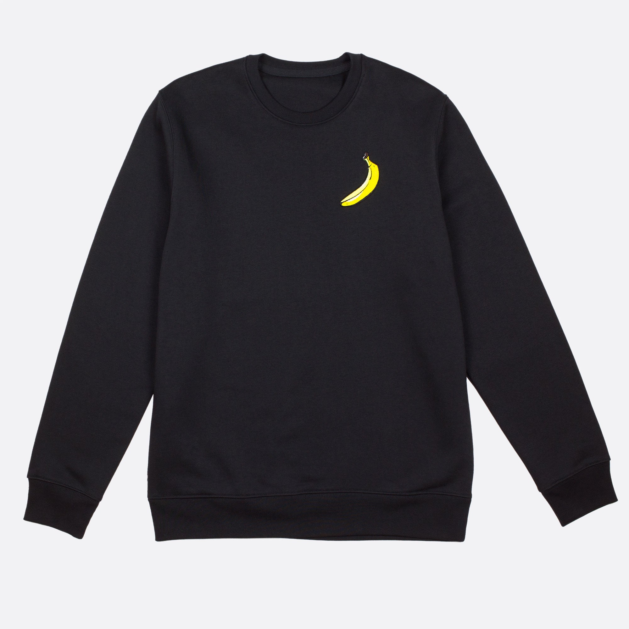 A black sweatshirt with banana embroidery