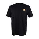 Black T-Shirt with embroidered Burger design by The Embroidery Crew