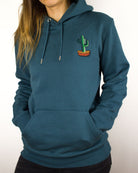 Ash Blue hoodie with cactus embroidery, women