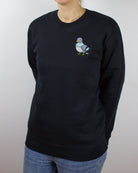 Black sweatshirt with pigeon embroidery, women