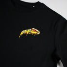 Black T-Shirt with Pizza Embroidery Close Up