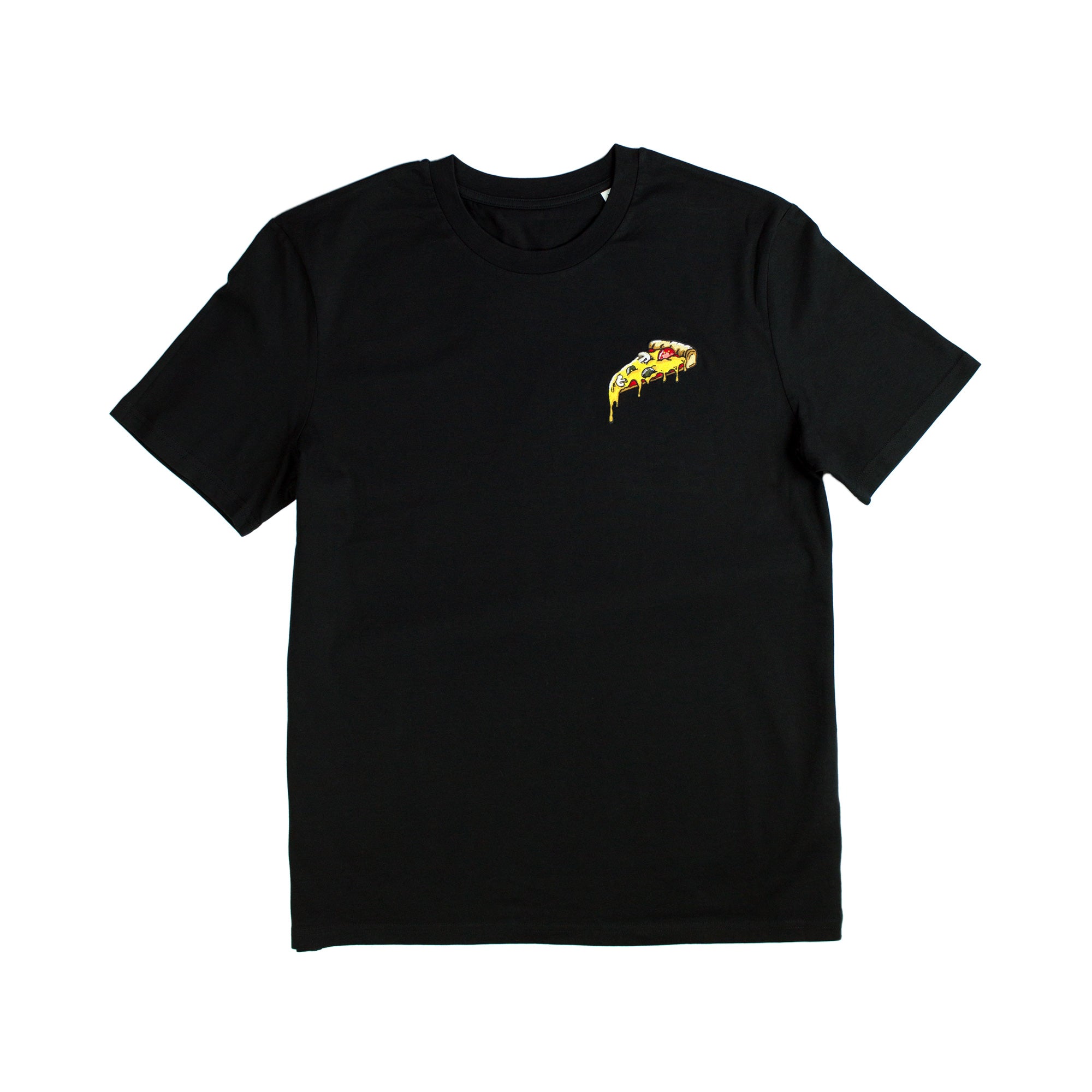 Black T-Shirt with Pizza Embroidery