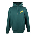 Green Hoodie with embroidered Pizza design by The Embroidery Crew