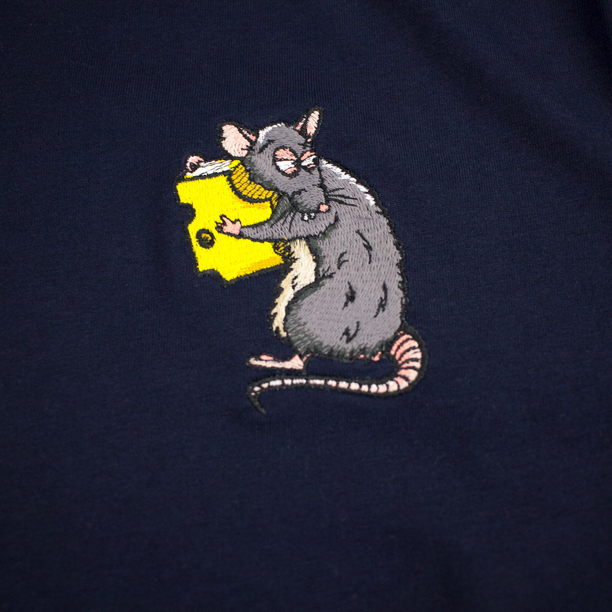 Navy coloured T-Shirt with Rat Embroidery Close Up