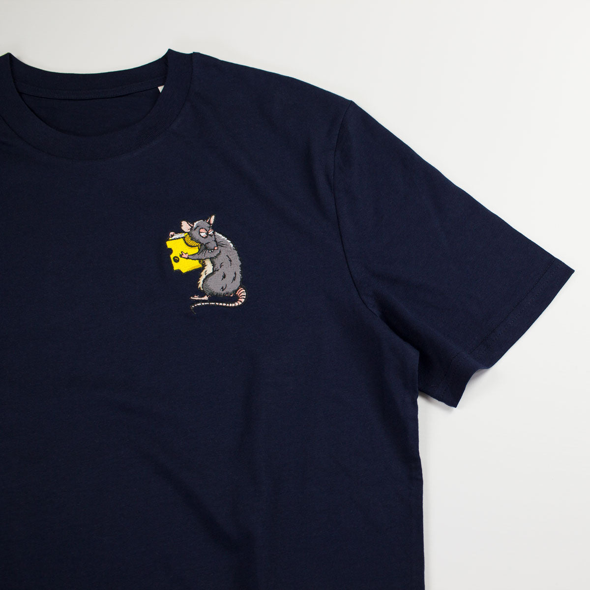 Navy coloured T-Shirt with Rat Embroidery Close Up