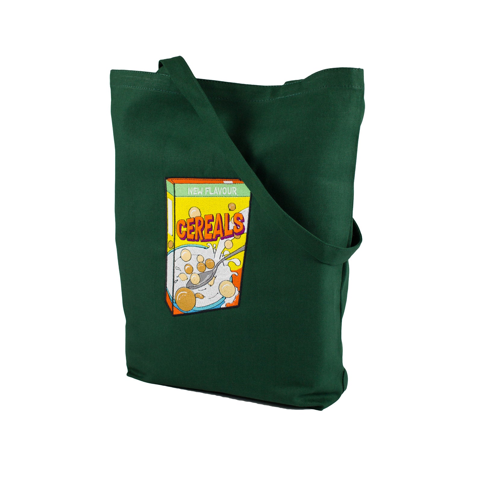 Green Tote-Bag with embroidered Cereals design by The Embroidery Crew