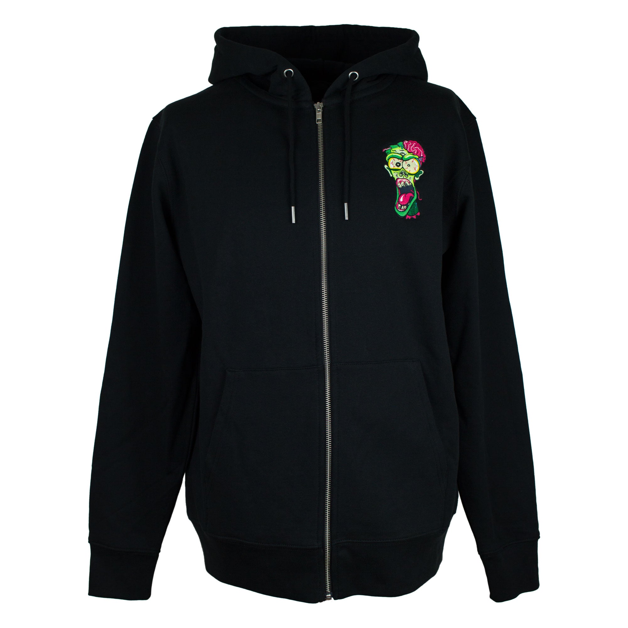 Black zipper hoodie with zombie embroidery